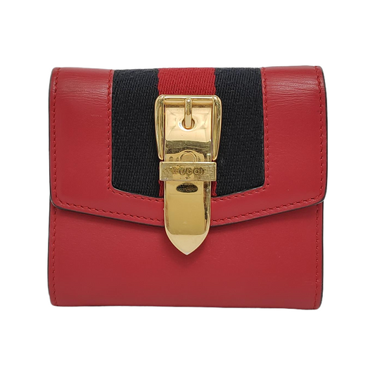 GUCCI Sylvie Red Leather Striped Strap Serb Wallet Golden hardware-(SKU)-946899209