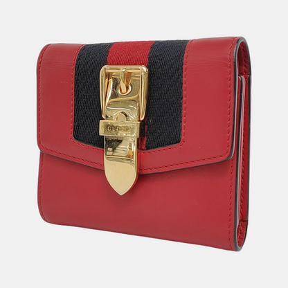 GUCCI Sylvie Red Leather Striped Strap Serb Wallet Golden hardware-(SKU)-946899209