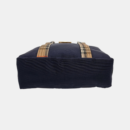 BURBERRY Dark Blue Fabric Tote Bag Golden hardware-(SKU)-947164907