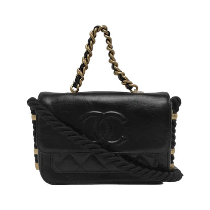 CHANEL EN VOGUE Black LambSkin Quilted Shoulder Bag Handbag with Gold Hardware, 27 Clasp-(SKU)-947279810