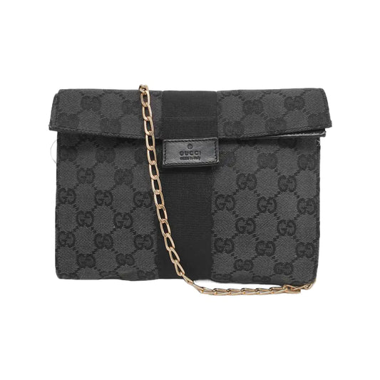 GUCCI Black Canvas Monogram Floral Print Single Shoulder Bag Handbag-(SKU)-947455818