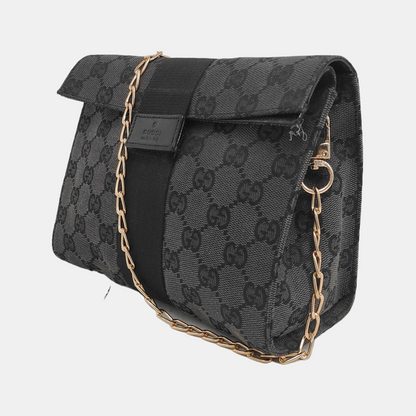 GUCCI Black Canvas Monogram Floral Print Single Shoulder Bag Handbag-(SKU)-947455818