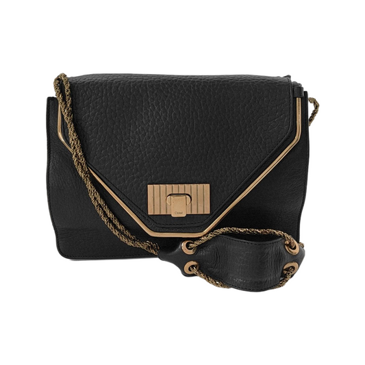 Chloé Sally Medium size Black Leather Single Shoulder Bag Golden hardware-(SKU)-947220516