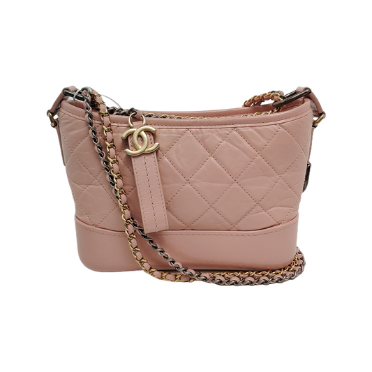 CHANEL GABRIELLE Small Pink Leather Quilted Crossbody Shoulder Bag Golden Silver Rhodium Hardware 27 Clasp Removable Strap-(SKU)-947434028
