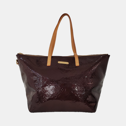 LOUIS VUITTON BELLEVUE Large size Burgundy Patent Leather Embossed Tote Bag Single Shoulder Bag Golden hardware-(SKU)-947527347