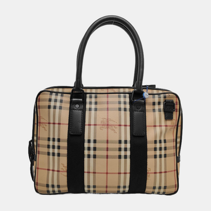 BURBERRY Multicolor Coated Canvas Battle Horse Plaid Handbag Black hardware-(SKU)-947581413