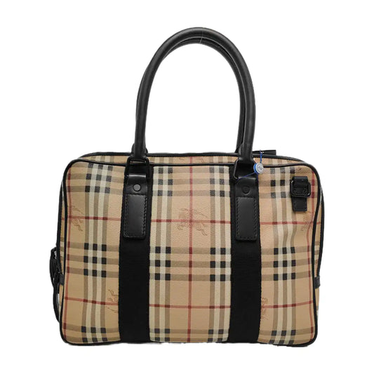 BURBERRY Multicolor Coated Canvas Battle Horse Plaid Handbag Black hardware-(SKU)-947581413