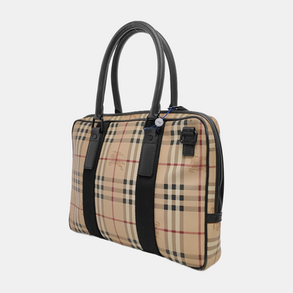 BURBERRY Multicolor Coated Canvas Battle Horse Plaid Handbag Black hardware-(SKU)-947581413