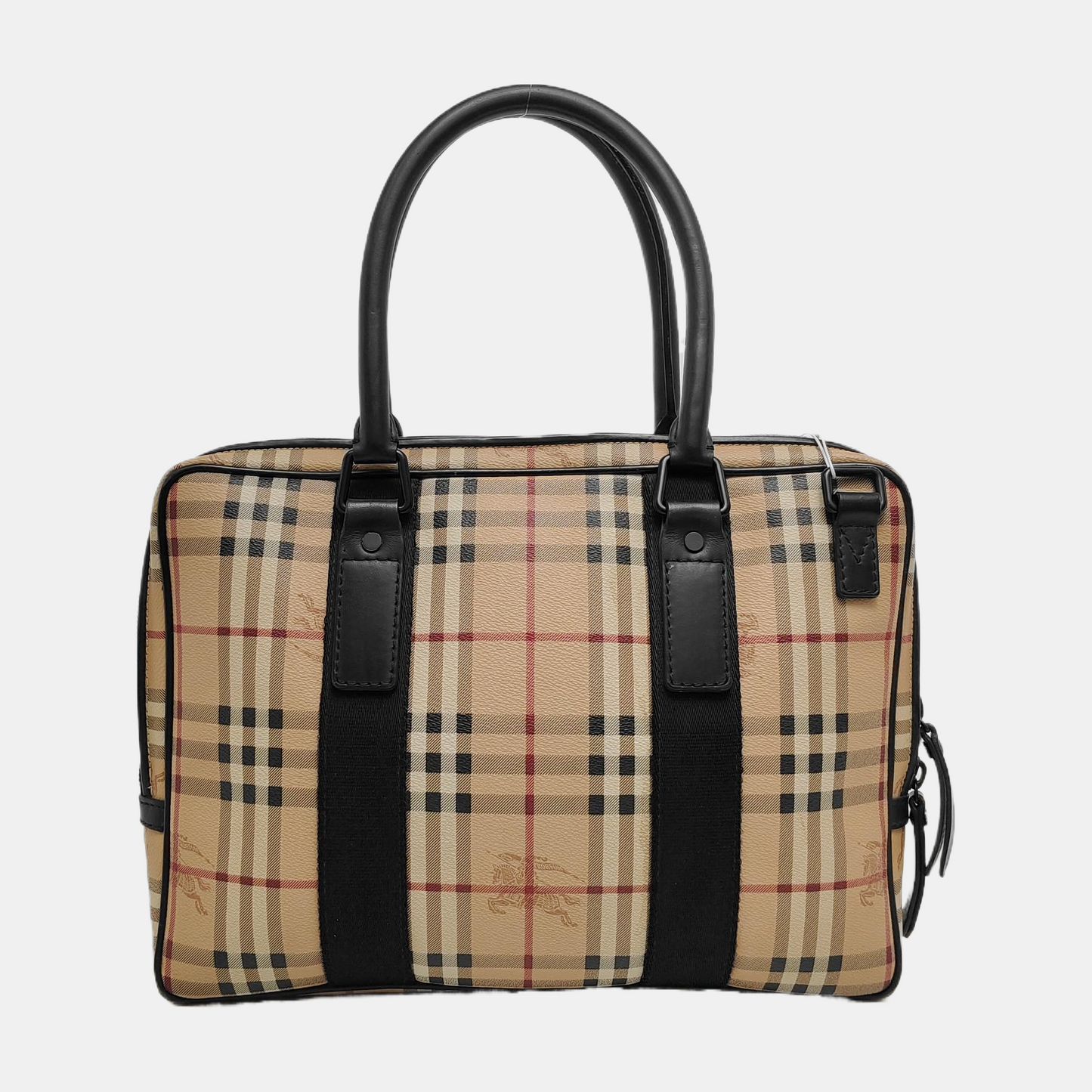 BURBERRY Multicolor Coated Canvas Battle Horse Plaid Handbag Black hardware-(SKU)-947581413