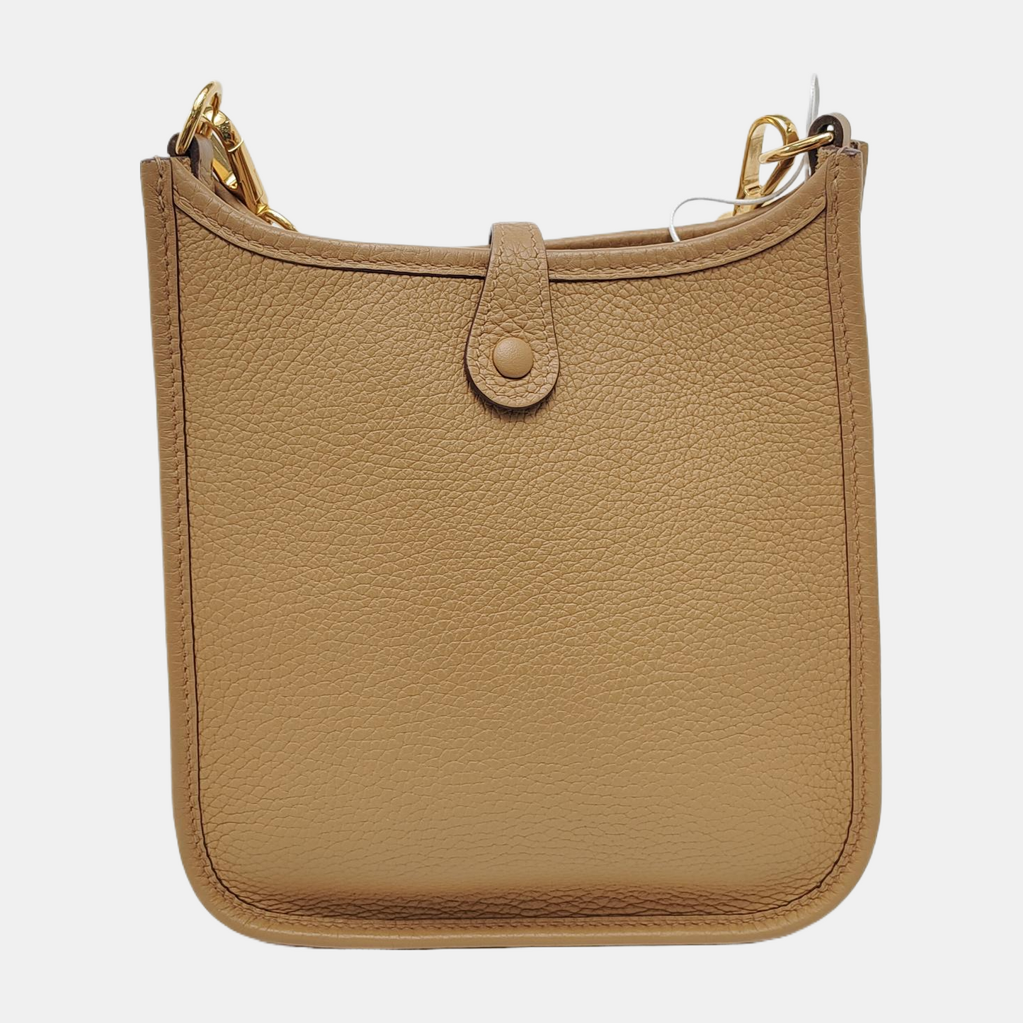 HERMÈS Evelyne TPM Caramel Color Clemence Leather Evelyne TPM Crossbody Shoulder Bag Handbag with Gold Hardware Z Mark Removable Shoulder Strap Full Set of Accessories Included-(SKU)-947423058
