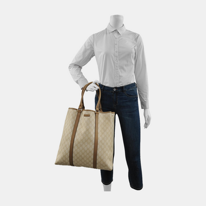 GUCCI Shima Tote Beige Coated Canvas Monogrammed Printed Single Shoulder Bag Handbag Golden hardware-(SKU)-947608449