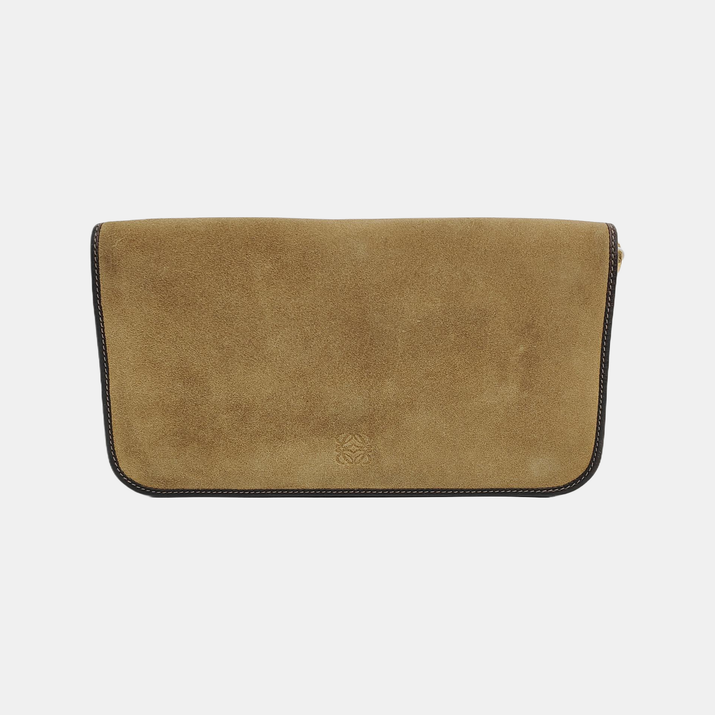 LOEWE Khaki Suede Hand Clutch Golden hardware-(SKU)-947576962