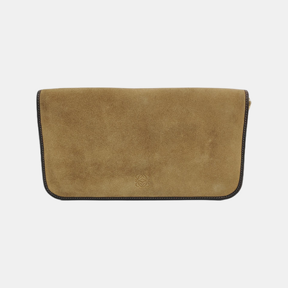 LOEWE Khaki Suede Hand Clutch Golden hardware-(SKU)-947576962