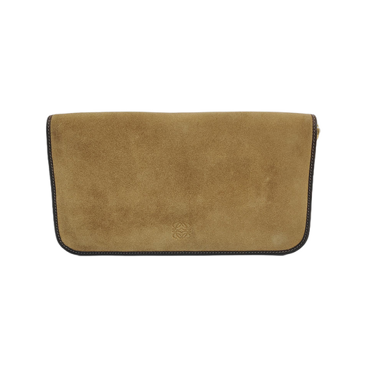 LOEWE Khaki Suede Hand Clutch Golden hardware-(SKU)-947576962