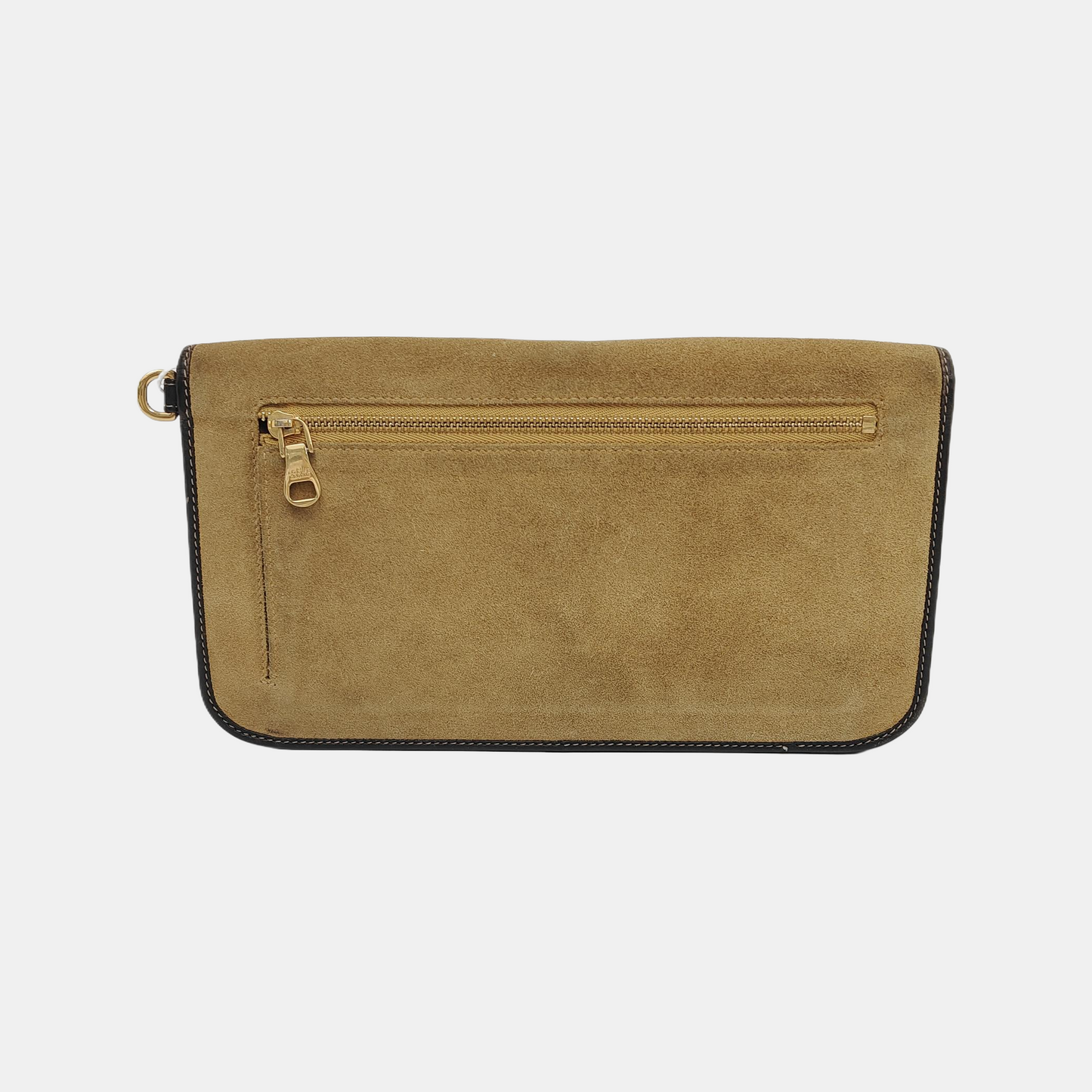 LOEWE Khaki Suede Hand Clutch Golden hardware-(SKU)-947576962