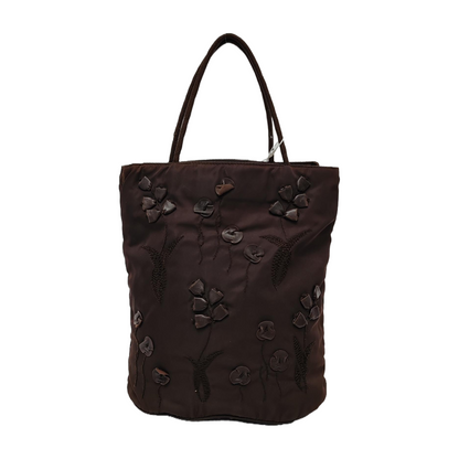 PRADA Tote bag Dark Brown Nylon Patchwork Embroidered Tote Bag Black hardware-(SKU)-947397515