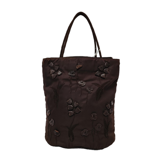 PRADA Tote bag Dark Brown Nylon Patchwork Embroidered Tote Bag Black hardware-(SKU)-947397515