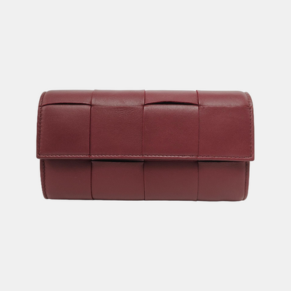 BOTTEGA VENETA IntrecciatoBurgundy Calfskin Leather Wallet-(SKU)-947453286