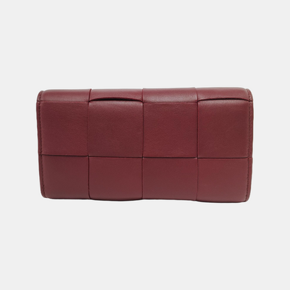 BOTTEGA VENETA IntrecciatoBurgundy Calfskin Leather Wallet-(SKU)-947453286