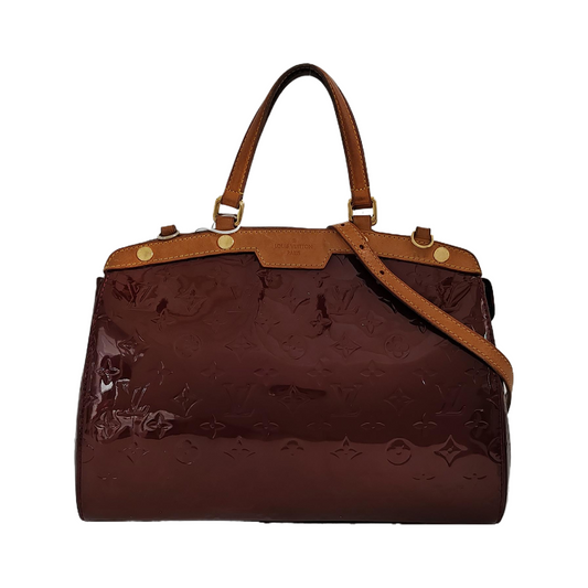 LOUIS VUITTON BREA Burgundy Patent Leather Monogrammed Grained Handbag Shoulder Bag Golden hardware Removable shoulder strap-(SKU)-13772850