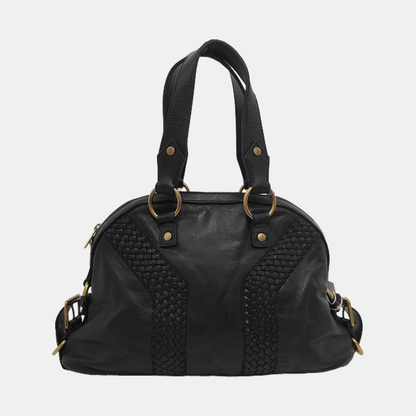 YSL MUSE Black Leather Studs Braided Handbag Shoulder Bag Golden hardware Removable shoulder strap-(SKU)-947588322