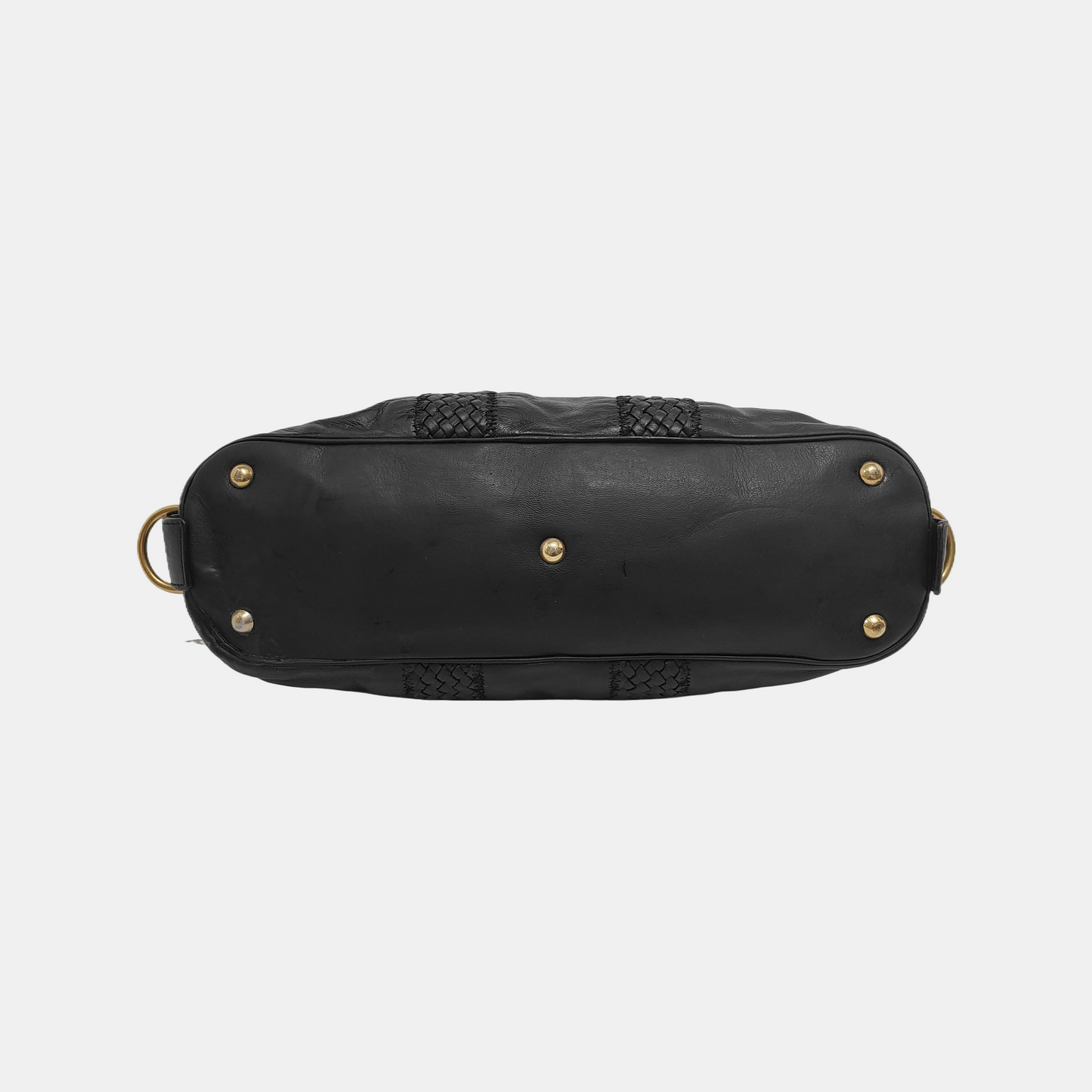 YSL MUSE Black Leather Studs Braided Handbag Shoulder Bag Golden hardware Removable shoulder strap-(SKU)-947588322