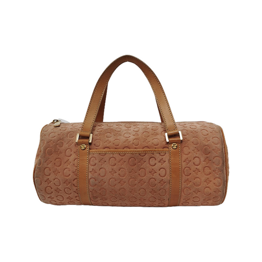 CELINE Orange Suede Triumph Embossed Tote Bag Golden hardware-(SKU)-947734984