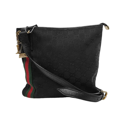 GUCCI Black Coated Canvas Monogrammed Single Shoulder Bag Sling Golden hardware-(SKU)-947676708