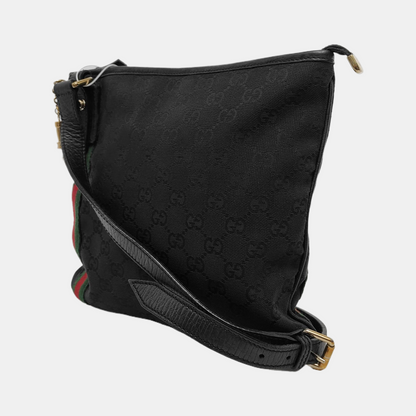 GUCCI Black Coated Canvas Monogrammed Single Shoulder Bag Sling Golden hardware-(SKU)-947676708