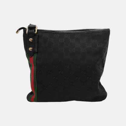 GUCCI Black Coated Canvas Monogrammed Single Shoulder Bag Sling Golden hardware-(SKU)-947676708