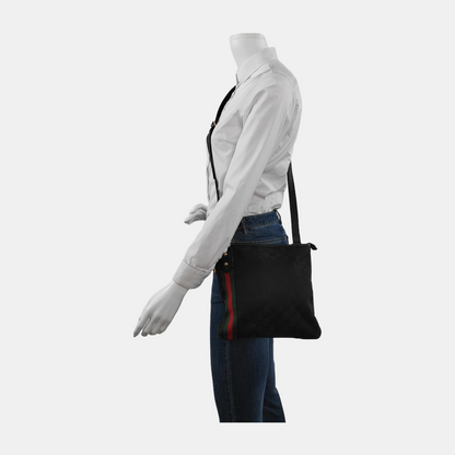 GUCCI Black Coated Canvas Monogrammed Single Shoulder Bag Sling Golden hardware-(SKU)-947676708