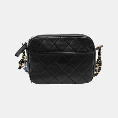CHANEL LOGO ENCHAINED FLAP Black Leather Quilted Shoulder Bag Tote Bag Crossbody Golden Hardware 29cm Complete Accessories-(SKU)-947761460