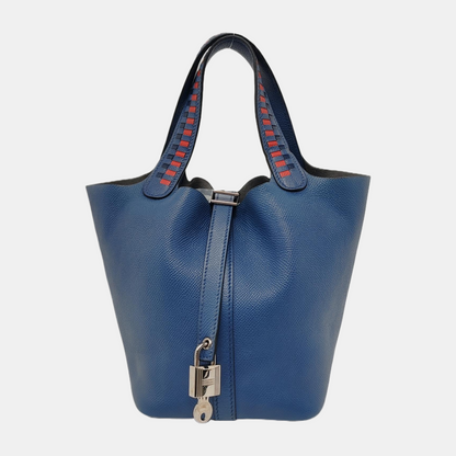HERMÈS Picotin Lock 18 Royal Blue Epsom Leather Picotin Handbag Silver Hardware C Engraving-(SKU)-947825962