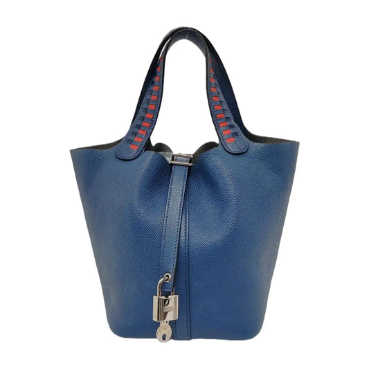 HERMÈS Picotin Lock 18 Royal Blue Epsom Leather Picotin Handbag Silver Hardware C Engraving-(SKU)-947825962