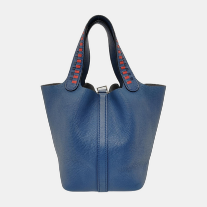 HERMÈS Picotin Lock 18 Royal Blue Epsom Leather Picotin Handbag Silver Hardware C Engraving-(SKU)-947825962
