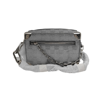 LOUIS VUITTON SOFT TRUNK Mini Silver Coated Canvas Chessboard Shoulder Bag, Handle Bag, Crossbody with Silver Hardware-(SKU)-947830801