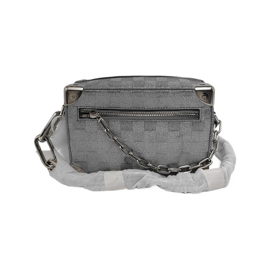 LOUIS VUITTON SOFT TRUNK Mini Silver Coated Canvas Chessboard Shoulder Bag, Handle Bag, Crossbody with Silver Hardware-(SKU)-947830801
