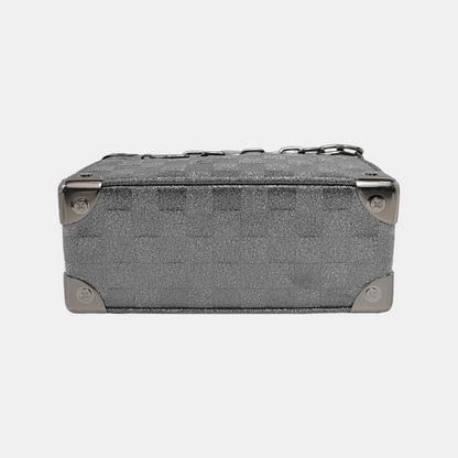 LOUIS VUITTON SOFT TRUNK Mini Silver Coated Canvas Chessboard Shoulder Bag, Handle Bag, Crossbody with Silver Hardware-(SKU)-947830801