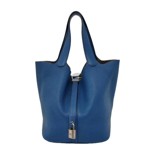 HERMÈS Picotin Lock 26 Bulgarian Blue Clemence Calfskin Basket with Removable Strap-(SKU)-947826690