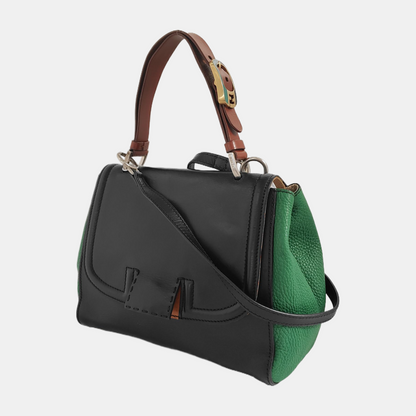 FENDI Black Calfskin Crossbody Bag Golden Silver Hardware Removable shoulder strap-(SKU)-947588628