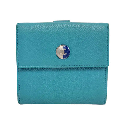 CHANEL Blue pebbled leather wallet Silver Hardware 17nan-(SKU)-947387865