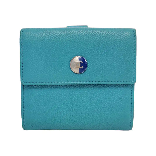CHANEL Blue pebbled leather wallet Silver Hardware 17nan-(SKU)-947387865
