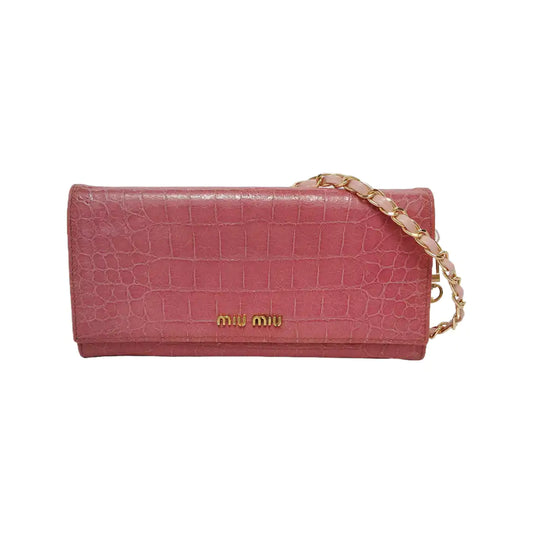 Miu Miu Pink cowhide crocodile-pattern wallet Golden hardware-(SKU)-947973740