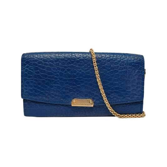 BURBERRY Langley Dark Blue Cow Leather Embossed Wallet Golden hardware-(SKU)-947970843