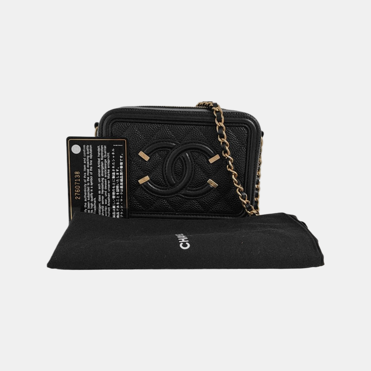 CHANEL FILIGREE black leather quilted diamond pattern crossbody bag shoulder bag gold hardware 27 opening-(SKU)-947863441