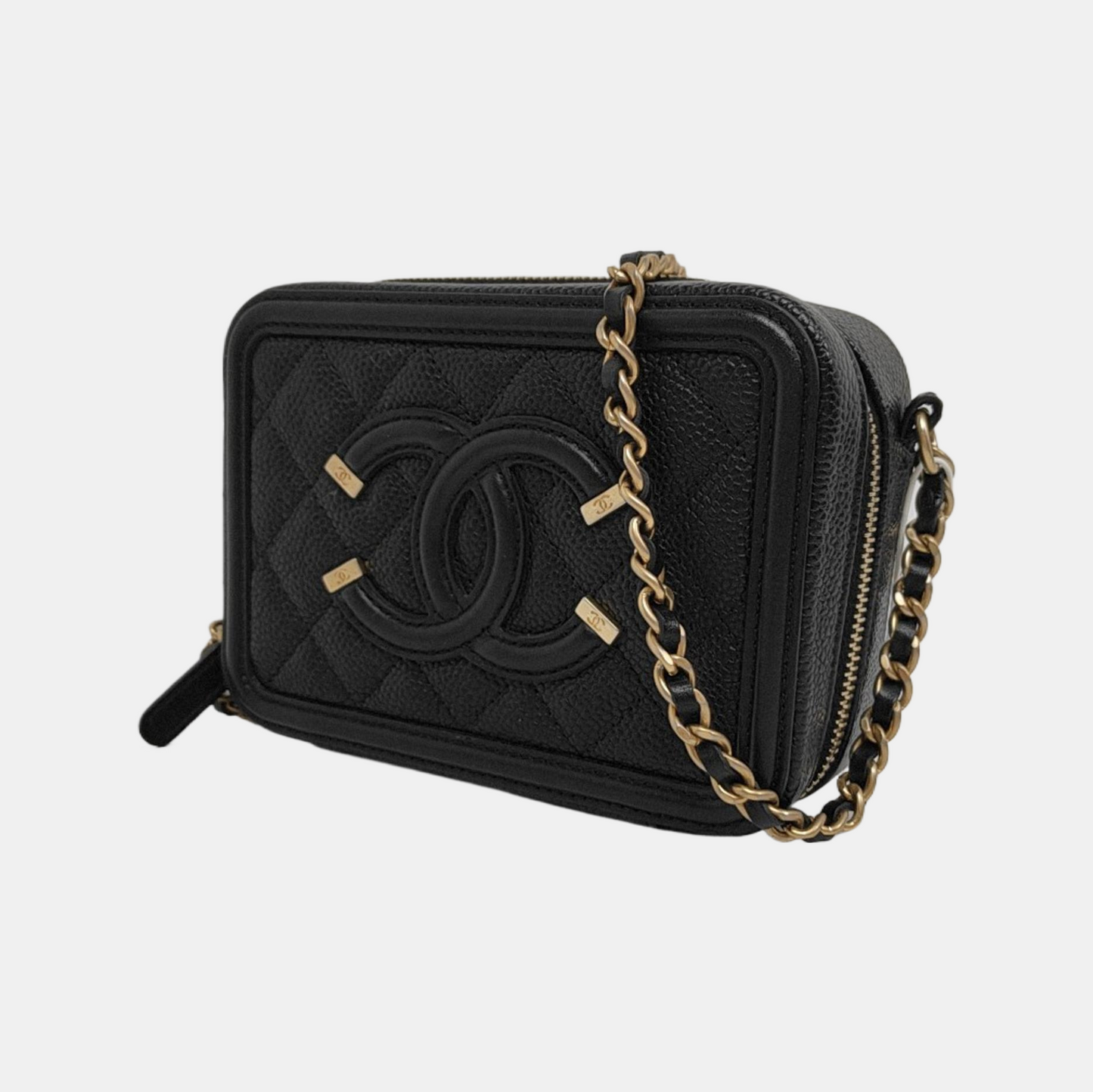 CHANEL FILIGREE black leather quilted diamond pattern crossbody bag shoulder bag gold hardware 27 opening-(SKU)-947863441