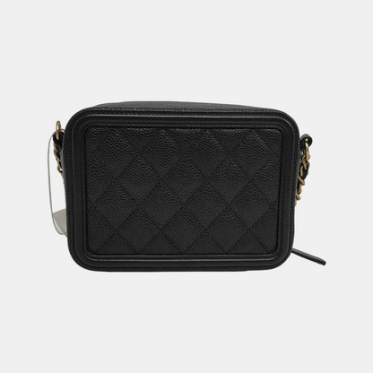 CHANEL FILIGREE black leather quilted diamond pattern crossbody bag shoulder bag gold hardware 27 opening-(SKU)-947863441