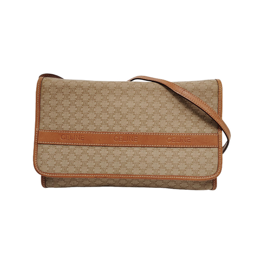 CELINE Khaki Coated Canvas Triumph Plaid Crossbody Single Shoulder Bag Golden hardware Removable shoulder strap-(SKU)-947868249