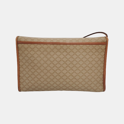 CELINE Khaki Coated Canvas Triumph Plaid Crossbody Single Shoulder Bag Golden hardware Removable shoulder strap-(SKU)-947868249