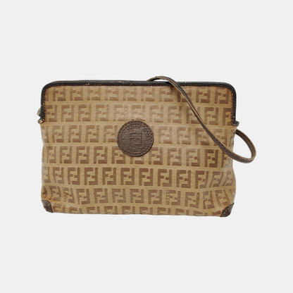 FENDI 棕色涂层帆布双F斜挎包 Silver Hardware-(SKU)-948081952